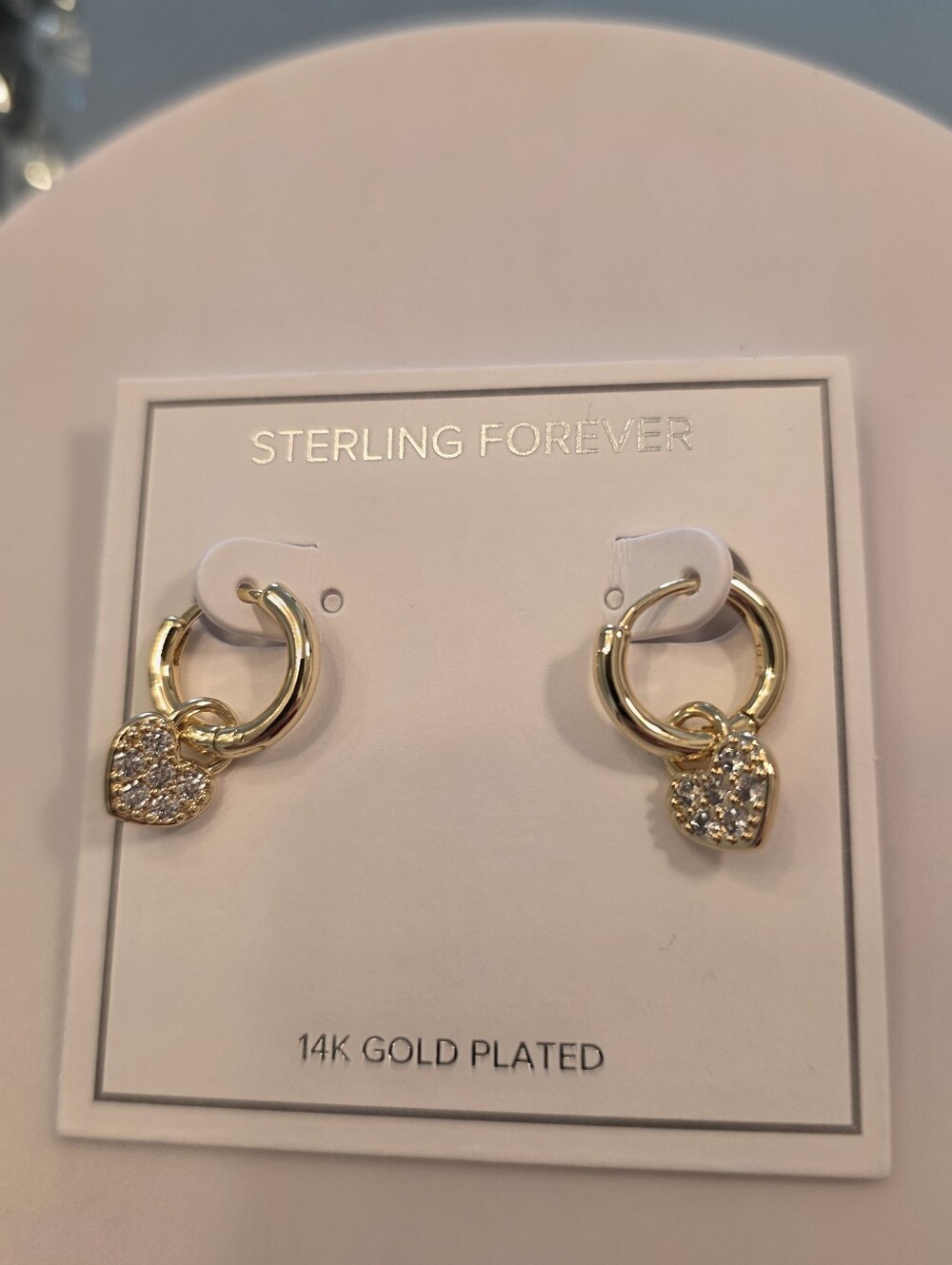 NWT Sterling Forever 14K Gold Plated Heart Huggie Hoop Earrings Clear CZ New